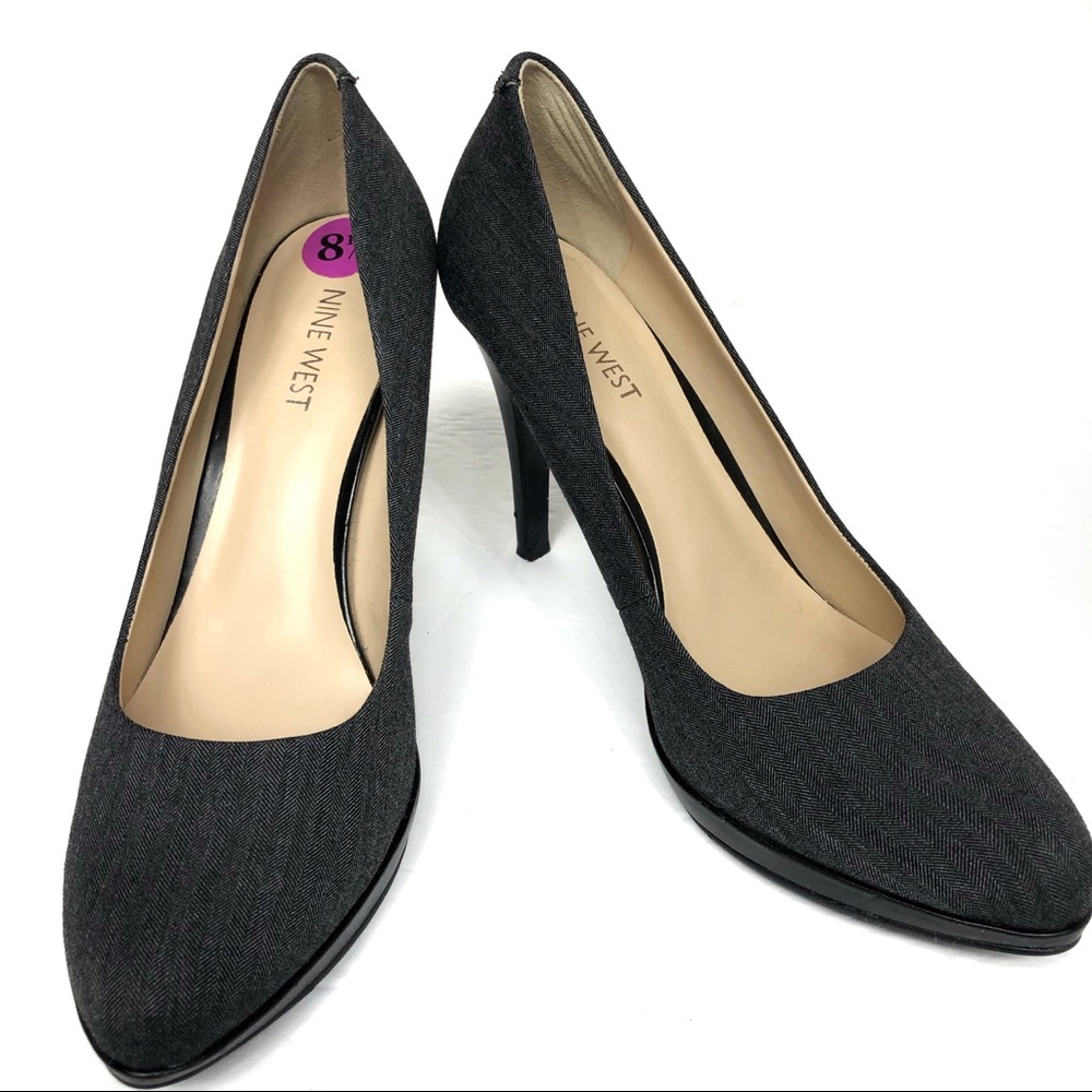 Nine West Wise Up 2 Pumps Dress Heels Herringbone Gray Black Size 8.5